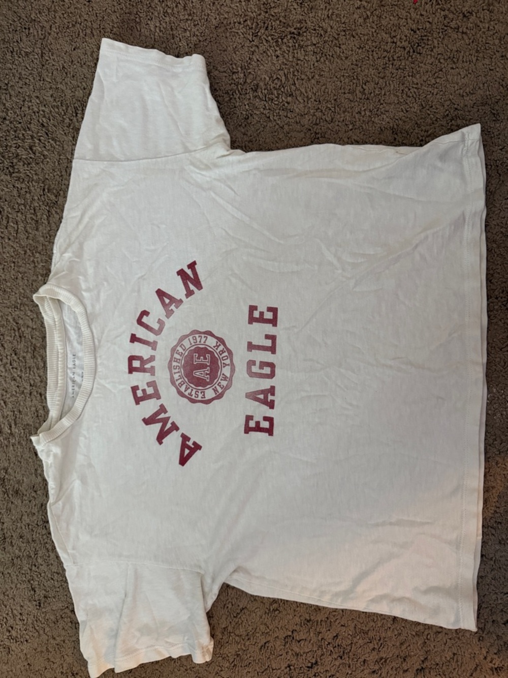 American Eagle Outfitters White Short Sleeve Tee with Maroon Logo